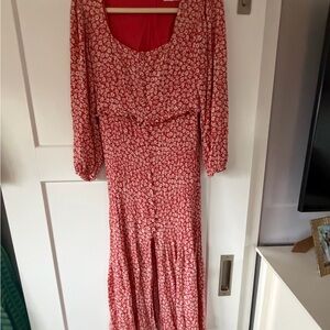 Lost + Wander Red Floral Button-Front Maxi Dress